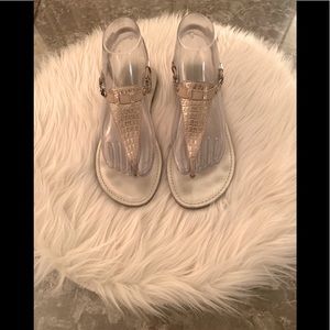 Vince Camuto beige and gold flat sandals